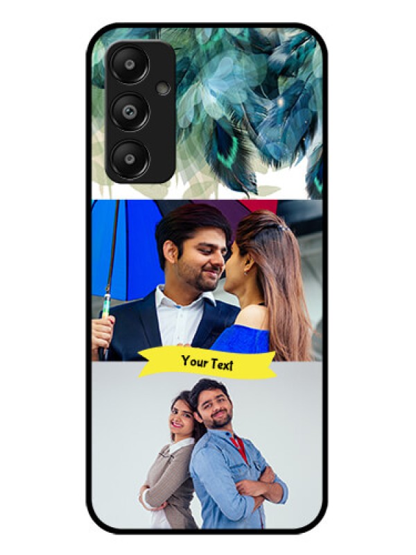 Custom Galaxy M14 4G Custom Glass Phone Case - Image With Boho Peacock Feather Design