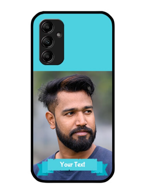 Custom Galaxy M14 5G Personalized Glass Phone Case - Simple Blue Color Design
