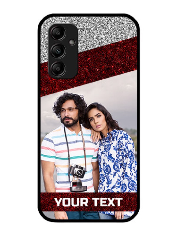 Custom Galaxy M14 5G Personalized Glass Phone Case - Image Holder with Glitter Strip Design