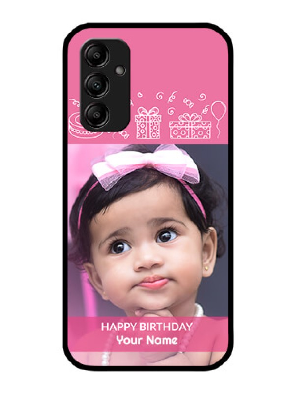 Custom Galaxy M14 5G Photo Printing on Glass Case - with Birthday Line Art Design