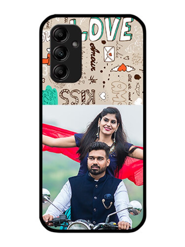 Custom Galaxy M14 5G Custom Glass Phone Case - Love Doodle Pattern