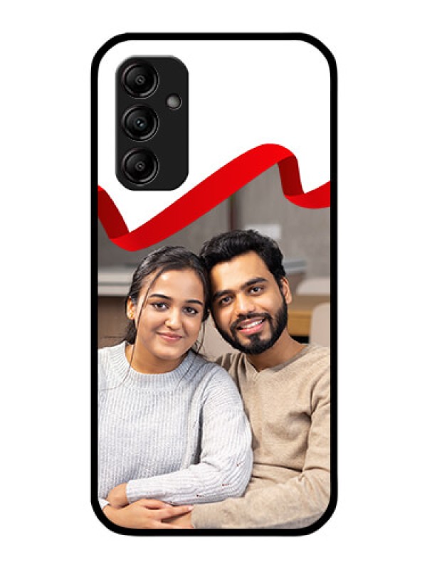 Custom Galaxy M14 5G Photo Printing on Glass Case - Red Ribbon Frame Design