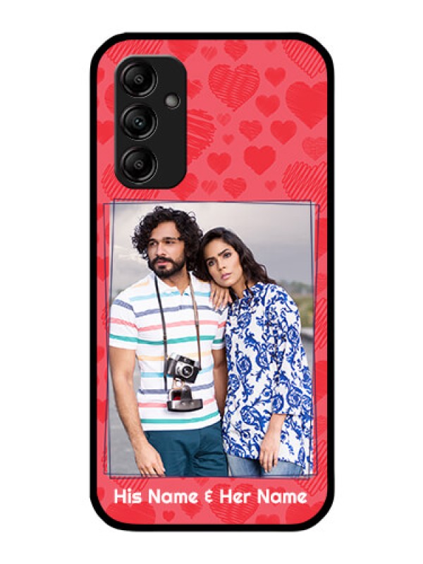 Custom Galaxy M14 5G Photo Printing on Glass Case - with Red Heart Symbols Design