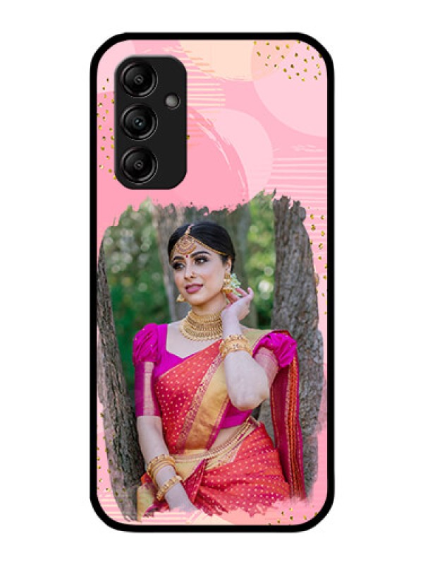 Custom Galaxy M14 5G Personalized Glass Phone Case - Gold Glitter Splash Design