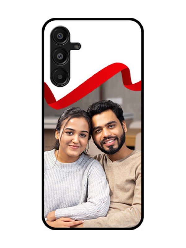 Custom Galaxy M16 5G Custom Glass Phone Case - Red Ribbon Frame Design