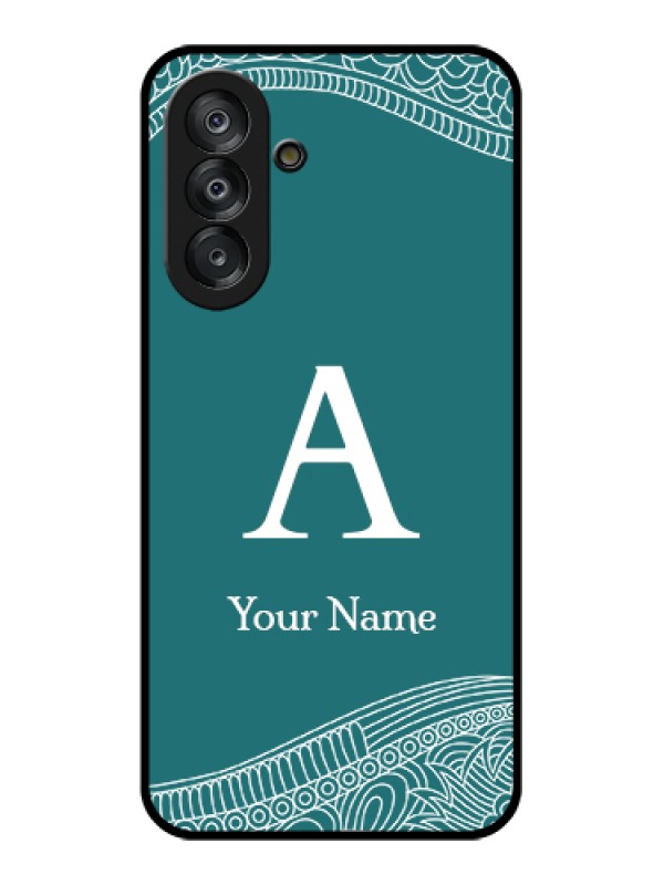 Custom Samsung Galaxy M17 5G Custom Glass Phone Case - Line Art Pattern With Custom Name Design