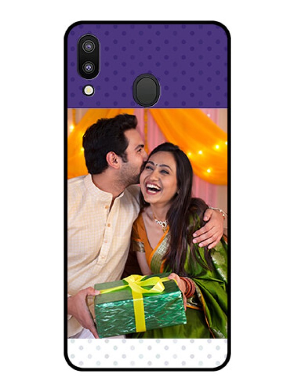 Custom Galaxy M20 Personalized Glass Phone Case - Violet Pattern Design