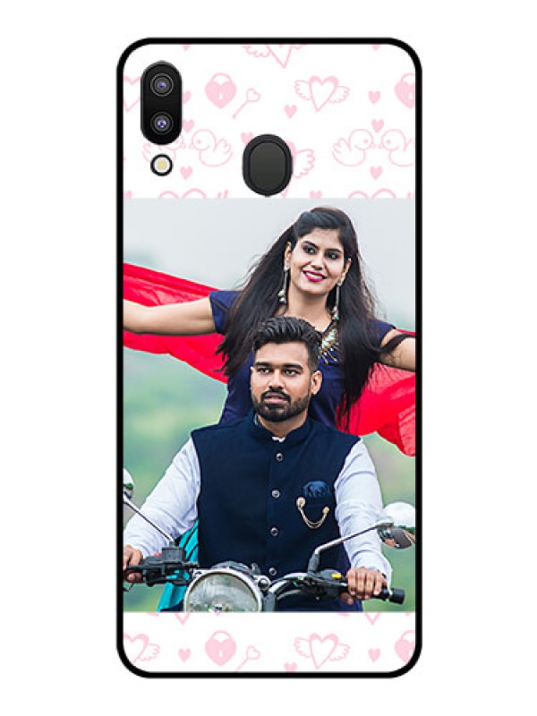 Custom Galaxy M20 Custom Glass Mobile Case - Pink Flying Heart Design
