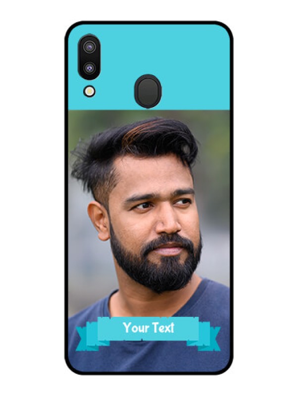 Custom Galaxy M20 Personalized Glass Phone Case - Simple Blue Color Design
