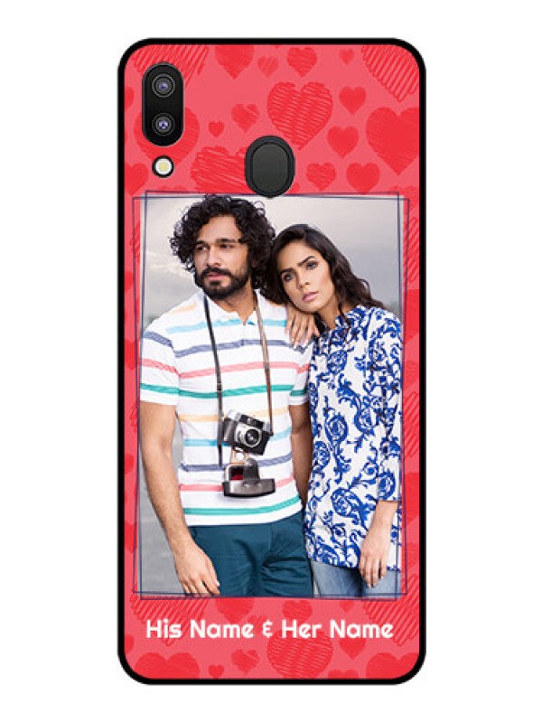 Custom Galaxy M20 Photo Printing on Glass Case - with Red Heart Symbols Design