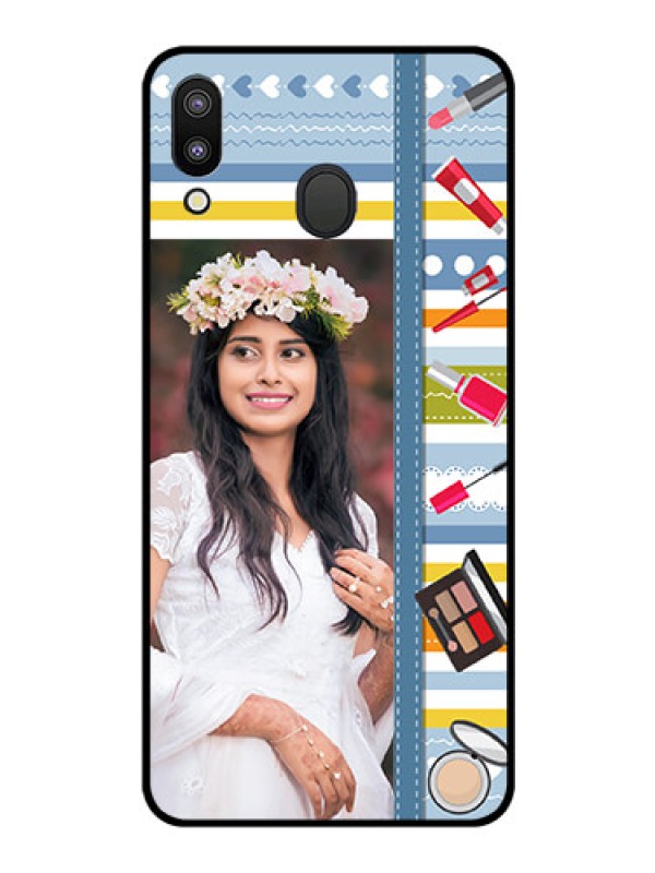 Custom Galaxy M20 Personalized Glass Phone Case - Makeup Icons Design