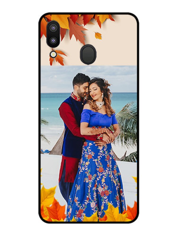 Custom Galaxy M20 Photo Printing on Glass Case - Autumn Maple Leaves Design