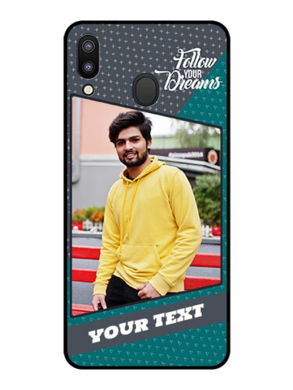 Custom Galaxy M20 Personalized Glass Phone Case - Background Pattern Design with Quote