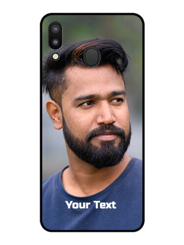 Custom Galaxy M20 Glass Mobile Cover: Photo with Text