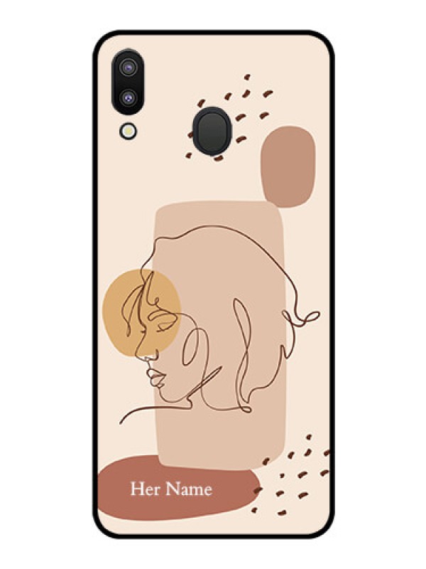 Custom Galaxy M20 Photo Printing on Glass Case - Calm Woman line art Design