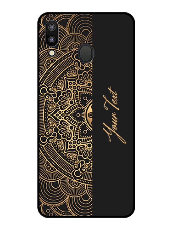Custom Galaxy M20 Photo Printing on Glass Case - Mandala art with custom text Design