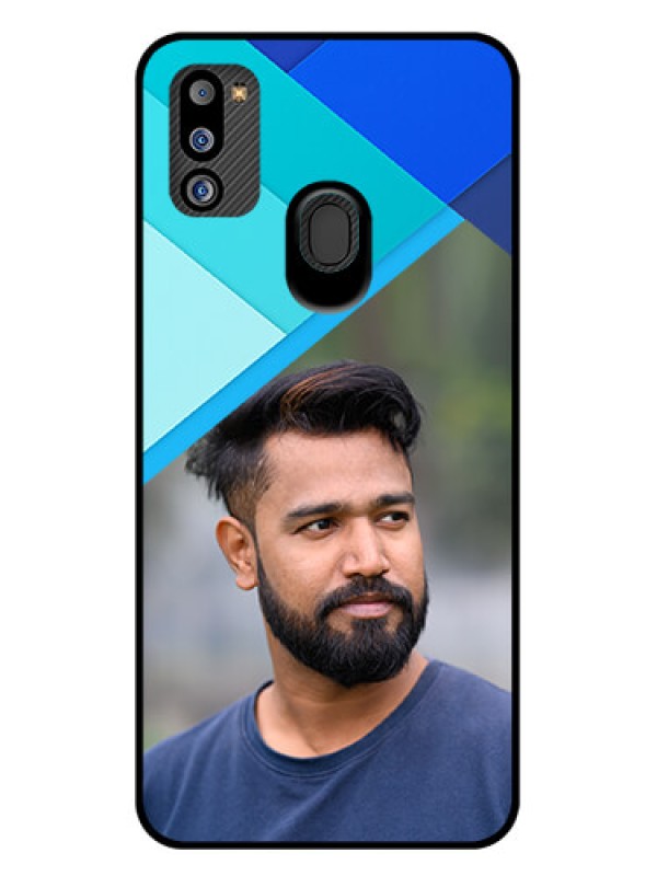 Custom Galaxy M21 2021 Edition Custom Glass Phone Case - Blue Pattern Design