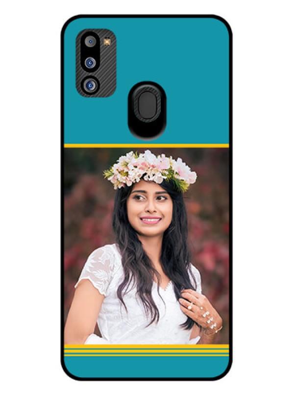 Custom Galaxy M21 2021 Edition Custom Glass Phone Case - Yellow & Blue Design 