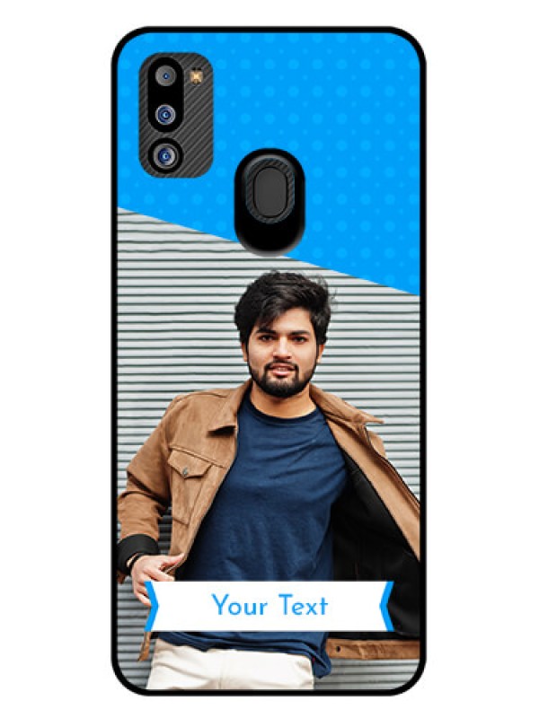 Custom Galaxy M21 2021 Edition Photo Printing on Glass Case - Simple Blue Color Design