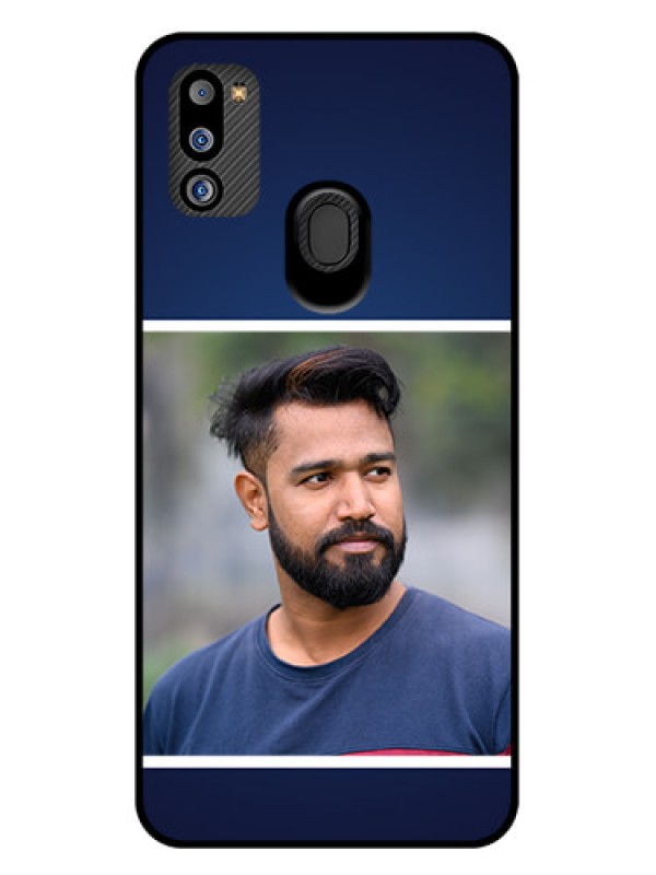 Custom Galaxy M21 2021 Edition Personalized Glass Phone Case - Simple Royal Blue Design