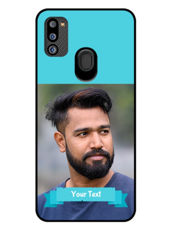 Custom Galaxy M21 2021 Edition Personalized Glass Phone Case - Simple Blue Color Design