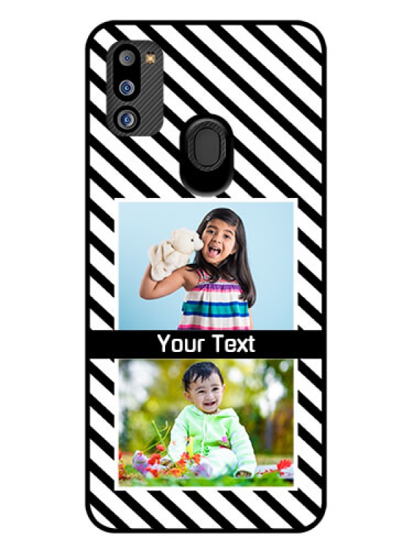 Custom Galaxy M21 2021 Edition Photo Printing on Glass Case - Black And White Stripes Design