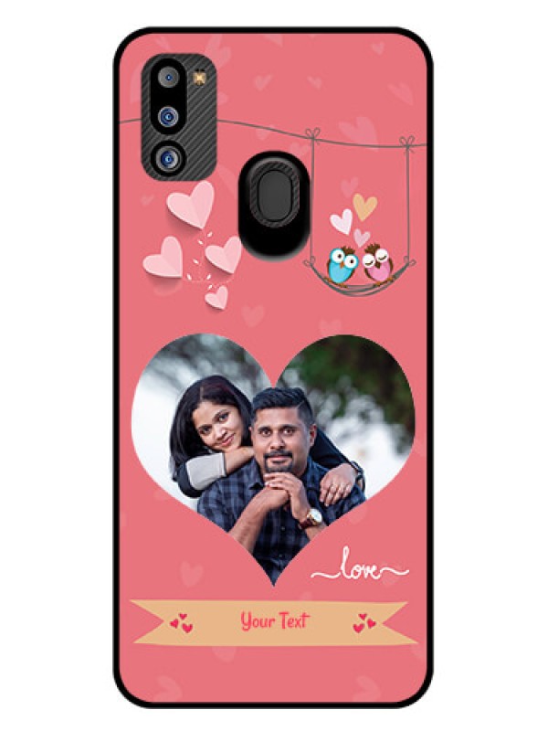 Custom Galaxy M21 2021 Edition Personalized Glass Phone Case - Peach Color Love Design 