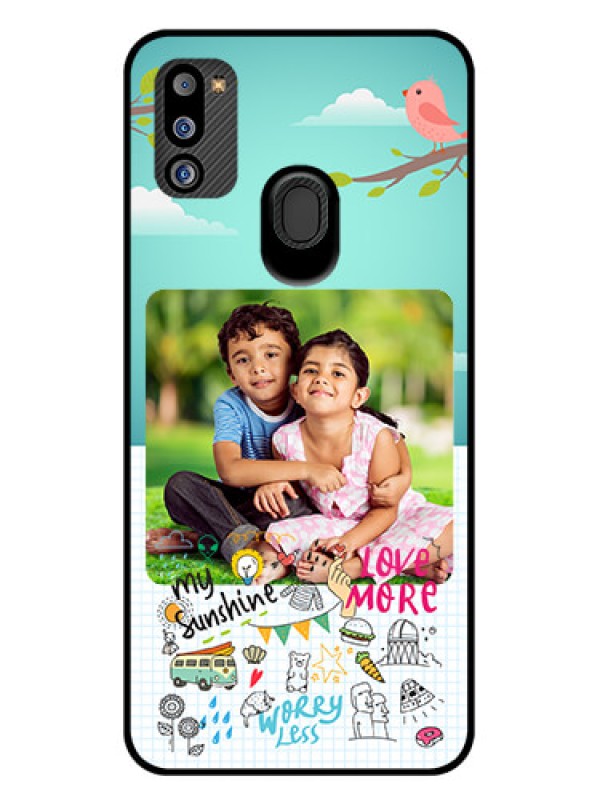 Custom Galaxy M21 2021 Edition Photo Printing on Glass Case - Doodle love Design