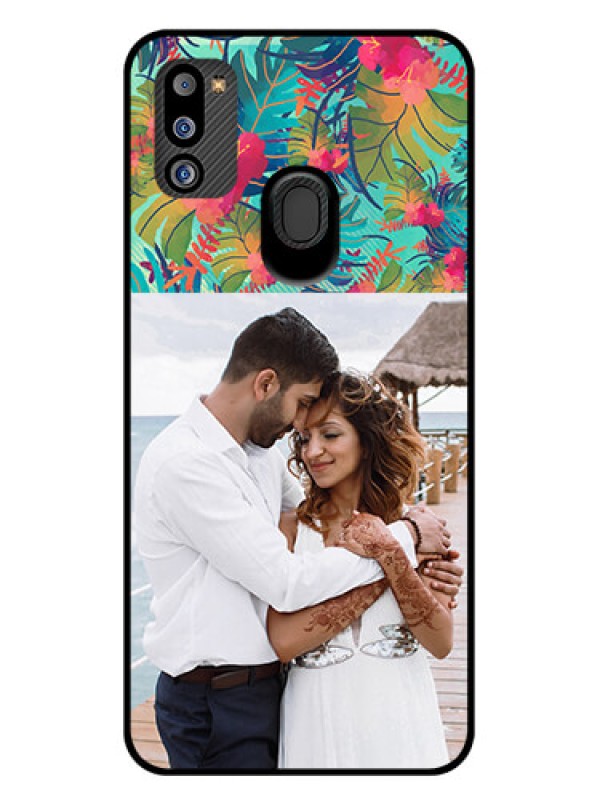 Custom Galaxy M21 2021 Edition Photo Printing on Glass Case - Watercolor Floral Design