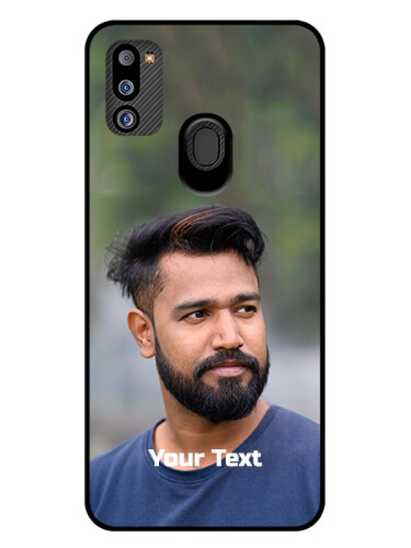 Custom Galaxy M21 2021 Edition Glass Mobile Cover: Photo with Text