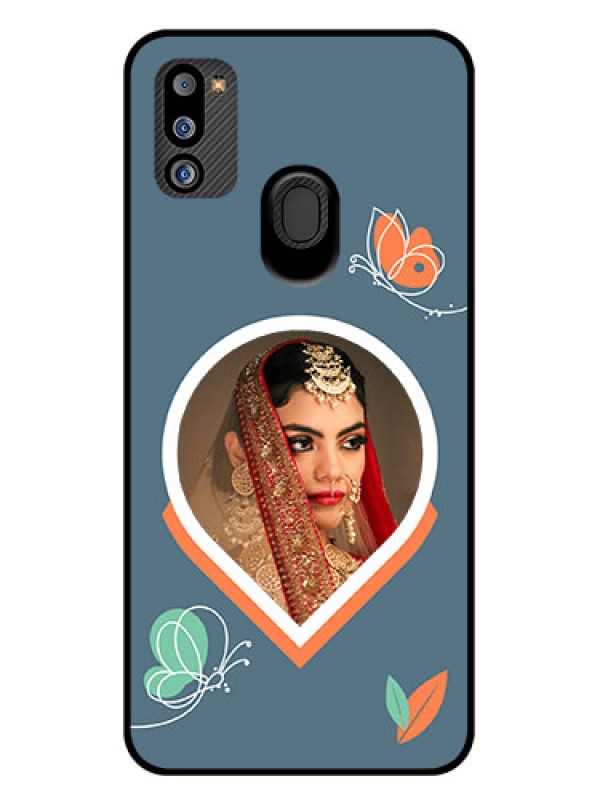 Custom Galaxy M21 2021 Custom Glass Mobile Case - Droplet Butterflies Design