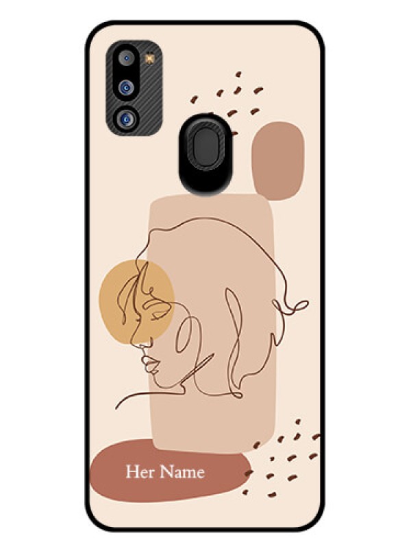 Custom Galaxy M21 2021 Photo Printing on Glass Case - Calm Woman line art Design