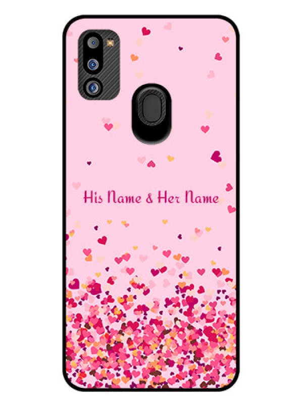 Custom Galaxy M21 2021 Photo Printing on Glass Case - Floating Hearts Design