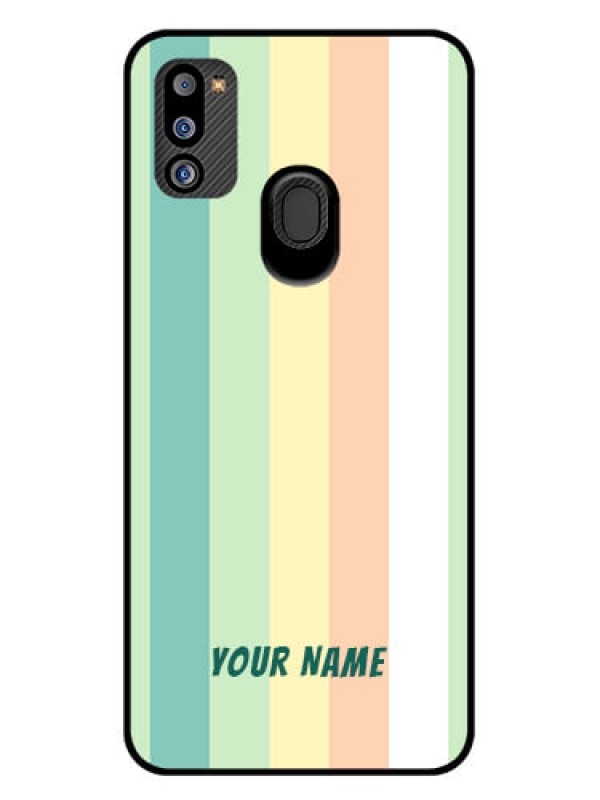 Custom Galaxy M21 2021 Photo Printing on Glass Case - Multi-colour Stripes Design