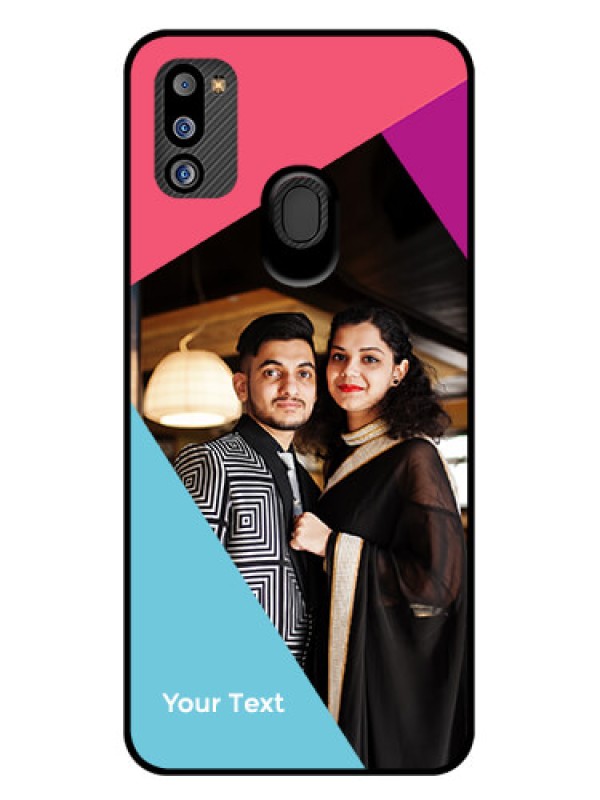 Custom Galaxy M21 2021 Custom Glass Mobile Case - Stacked Triple colour Design