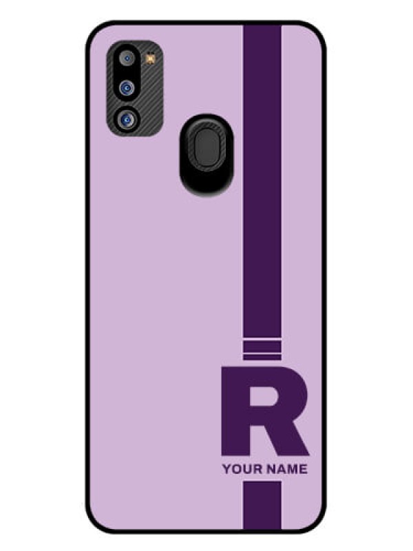 Custom Galaxy M21 2021 Photo Printing on Glass Case - Simple dual tone stripe with name Design
