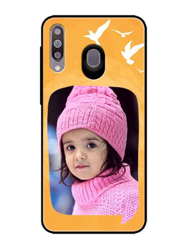 Custom Samsung Galaxy M30 Personalized Glass Phone Case  - Water Color Design with Bird Icons