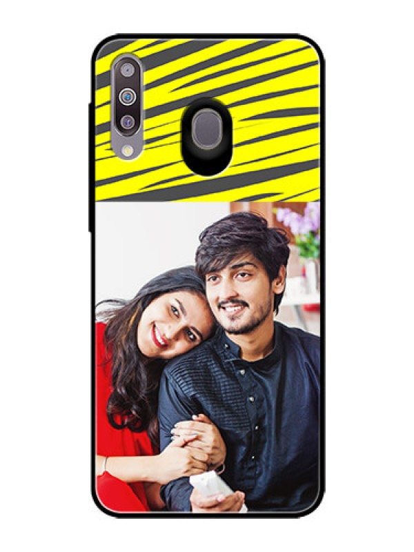 Custom Samsung Galaxy M30 Photo Printing on Glass Case  - Yellow Abstract Design