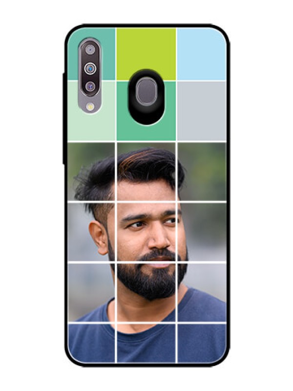 Custom Samsung Galaxy M30 Photo Printing on Glass Case  - with white box pattern 
