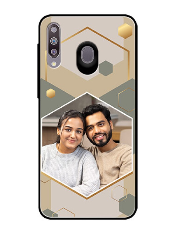 Custom Galaxy M30 Photo Printing on Glass Case - Stylish Hexagon Pattern Design