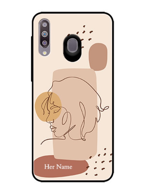 Custom Galaxy M30 Photo Printing on Glass Case - Calm Woman line art Design