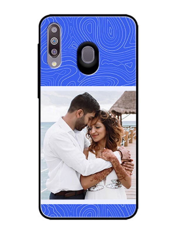 Custom Galaxy M30 Custom Glass Mobile Case - Curved line art with blue and white Design