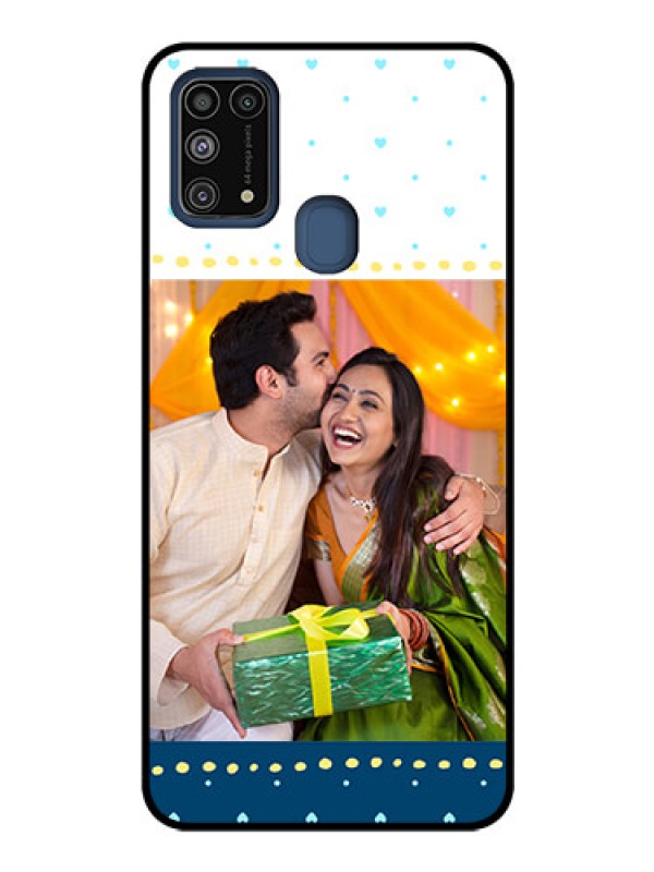 Custom Galaxy M31 Personalized Glass Phone Case  - White and Blue Abstract Design