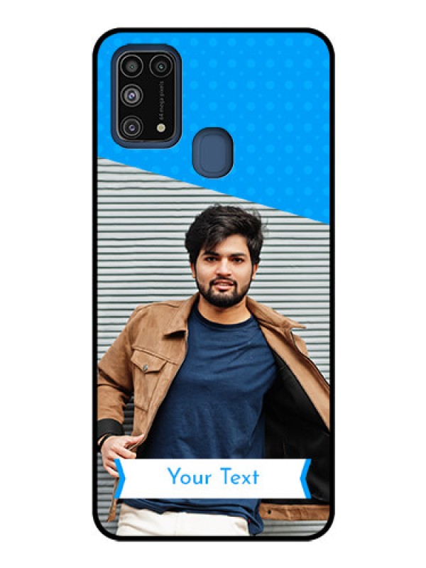 Custom Galaxy M31 Photo Printing on Glass Case  - Simple Blue Color Design