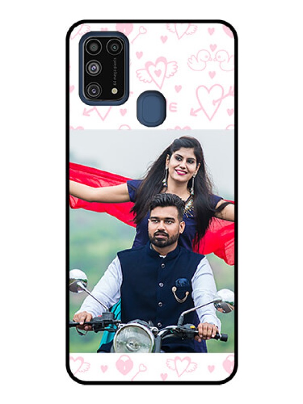 Custom Galaxy M31 Custom Glass Mobile Case  - Pink Flying Heart Design