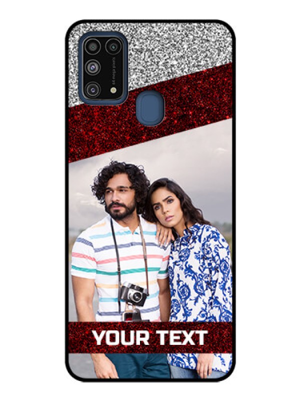 Custom Galaxy M31 Personalized Glass Phone Case  - Image Holder with Glitter Strip Design