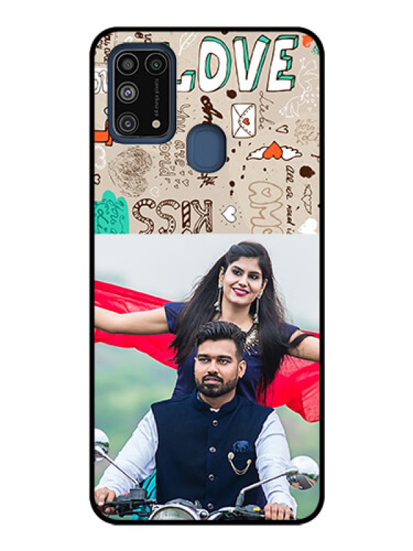 Custom Galaxy M31 Custom Glass Phone Case  - Love Doodle Pattern 