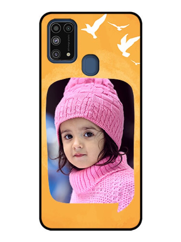 Custom Galaxy M31 Personalized Glass Phone Case  - Water Color Design with Bird Icons