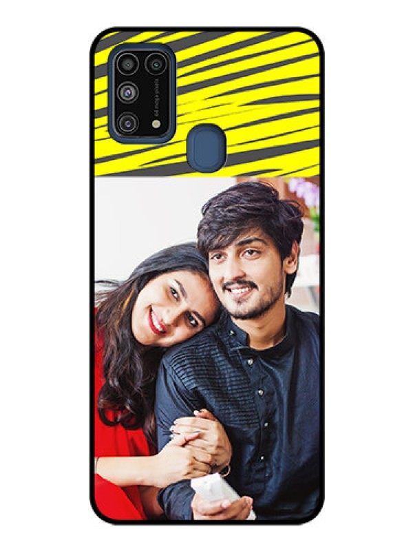 Custom Galaxy M31 Photo Printing on Glass Case  - Yellow Abstract Design