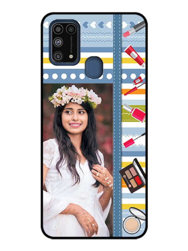 Custom Galaxy M31 Personalized Glass Phone Case  - Makeup Icons Design